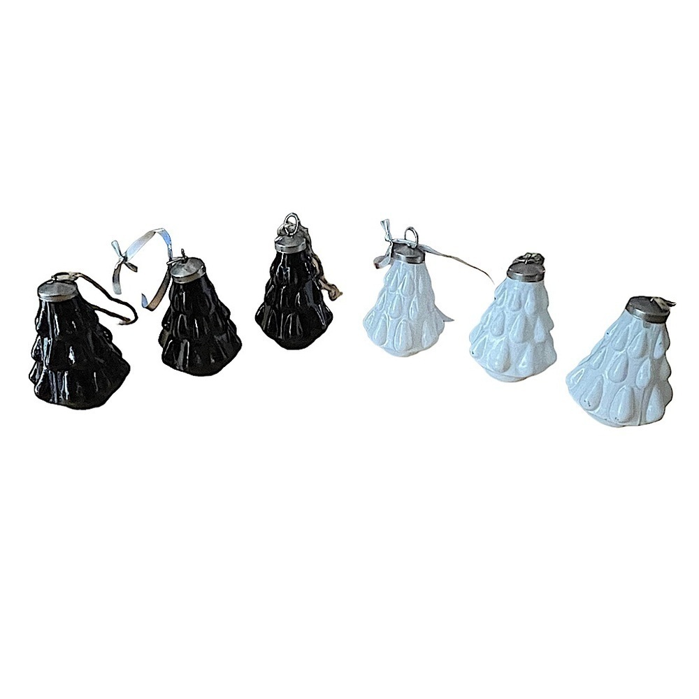 Set of 3 Black & 3 White Glass Tree Ornaments Decorations
